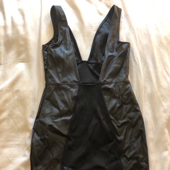 Leather V-neck Low Back Leather Bodycon Dress - Picture 7 of 7